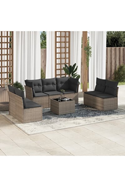 vidaxl Set canapele de gradina cu perne, 8 piese, gri, poliratan