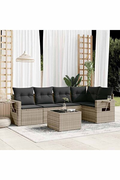vidaxl Set canapele de gradina cu perne, 6 piese gri deschis poliratan