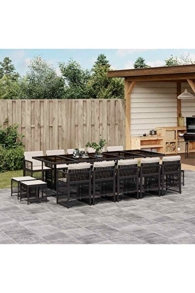 vidaxl Set mobilier de gradina cu perne, 15 piese, negru, poliratan