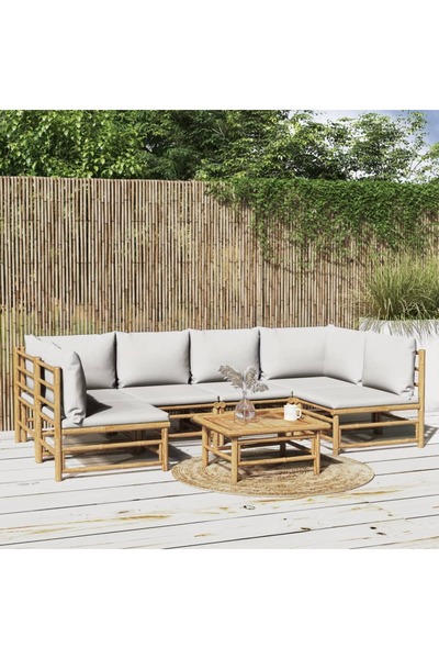 vidaxl Set mobilier de gradina cu perne gri deschis, 7 piese, bambus