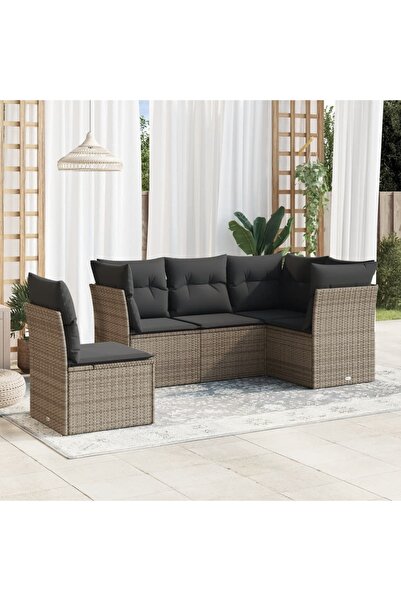 vidaxl Set canapea de gradina cu perne, 5 piese, gri, poliratan