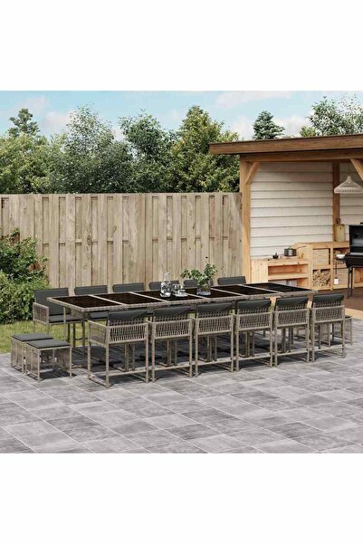 vidaxl Set mobilier de gradina cu perne, 17 piese, gri, poliratan