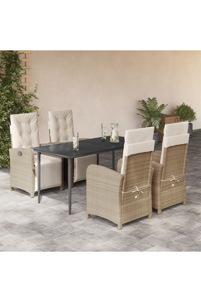vidaxl Garden furniture set with cushions, 5 pieces, beige, polyrattan