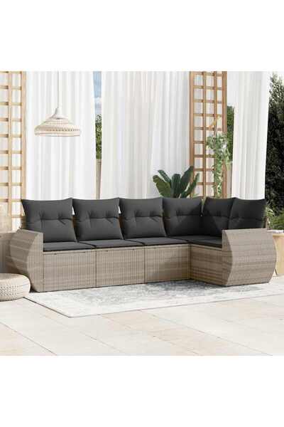 vidaxl Set canapele de gradina cu perne, 5 piese gri deschis poliratan