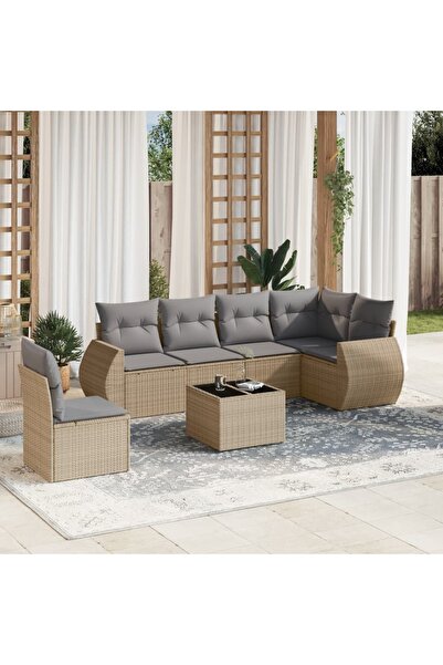 vidaxl Set canapele de gradina, 7 piese, cu perne, bej, poliratan