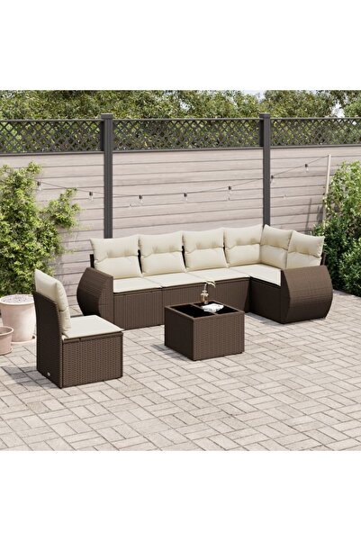 vidaxl Garden sofa set with cushions, 7 pieces, brown, polyrattan