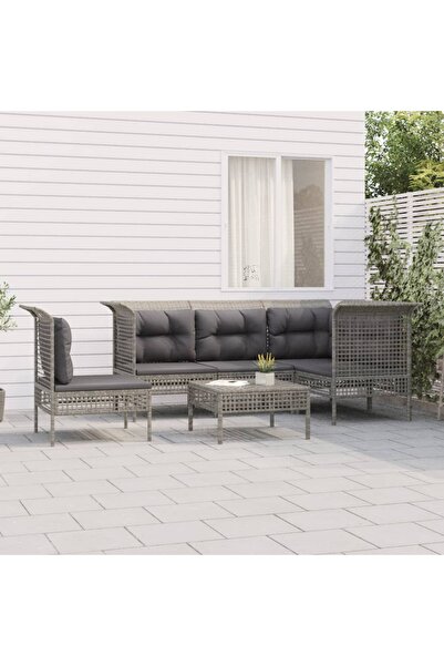 Concept Set mobilier de grădină cu perne, 6 piese, gri, poliratan
