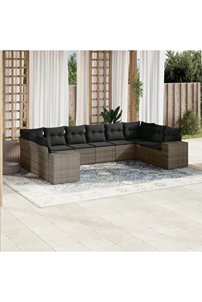 vidaxl Set mobilier de gradina cu perne, 10 piese, gri, poliratan