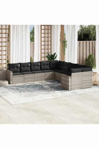 vidaxl Garden sofa set with cushions 10 pieces light gray polyrattan