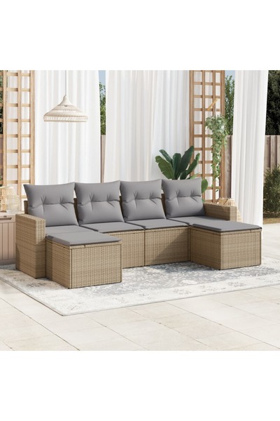 vidaxl Set canapele de gradina cu perne, 6 piese, bej, poliratan