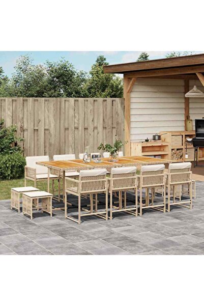 vidaxl Set mobilier de gradina cu perne, 13 piese, bej, poliratan