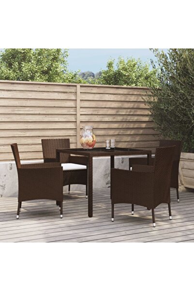 vidaxl Set mobilier de gradina, 5 piese, cu perne, maro, poliratan