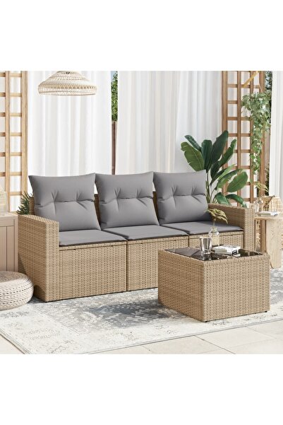vidaxl Garden sofa set, 4 pieces, with cushions, beige, polyrattan