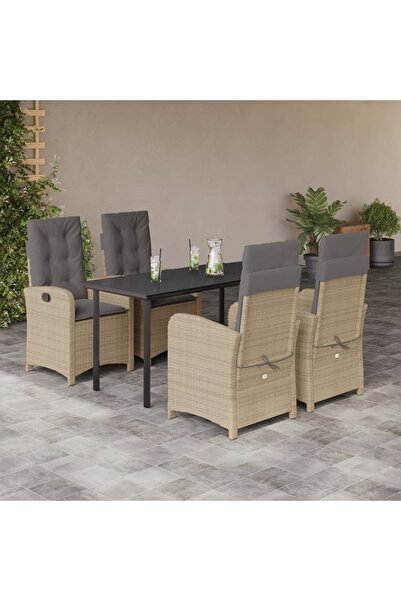 vidaxl 5-piece garden furniture set with cushions, beige, polyrattan