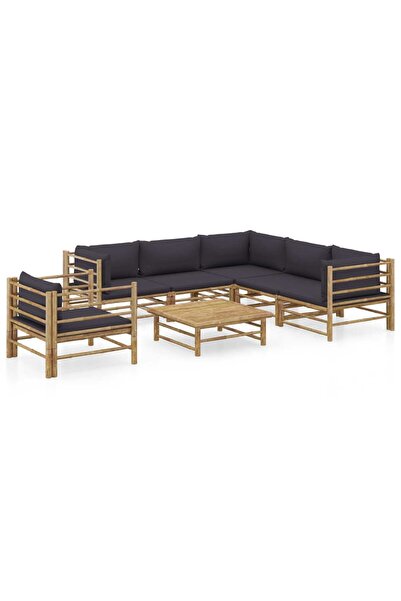 vidaxl Set mobilier de gradina cu perne gri a®nchis, 7 piese, bambus