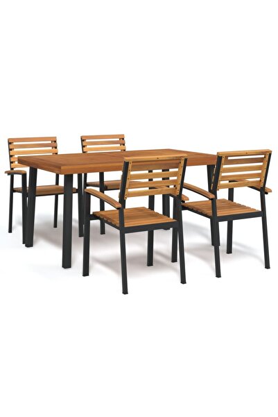 vidaxl Set mobilier de gradina, 5 piese, lemn masiv de acacia È™i metal