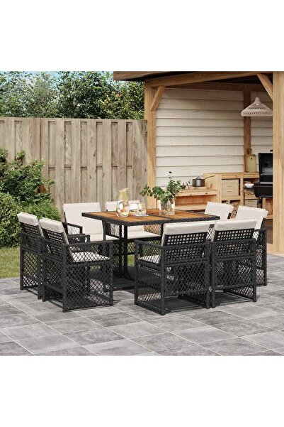 vidaxl Set mobilier de gradina cu perne, 9 piese, negru, poliratan