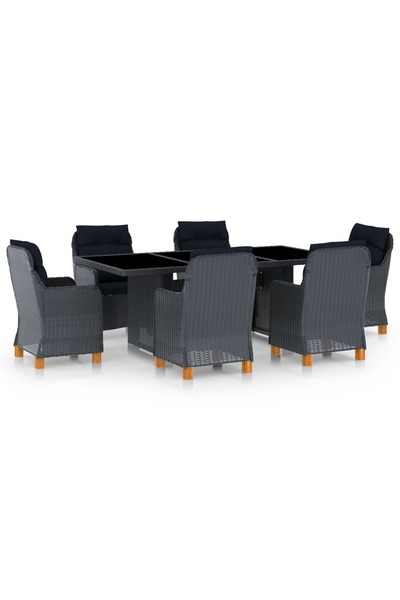 vidaxl Set mobilier exterior cu perne, 7 piese, gri a®nchis, poliratan
