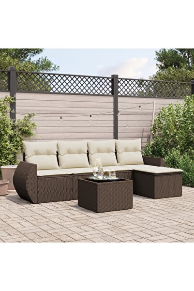 vidaxl Garden sofa set with cushions, 6 pieces, brown, polyrattan