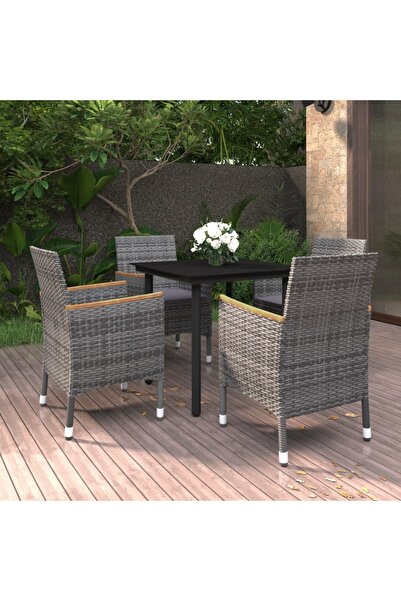 vidaxl Set mobilier de gradina cu perne 5 piese poliratan & sticla