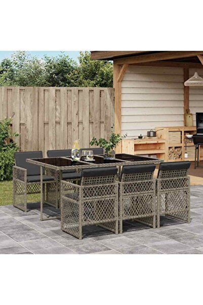 vidaxl Set mobilier de gradina cu perne, 7 piese, gri, poliratan