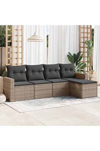 vidaxl Set canapea de gradina cu perne, 5 piese, gri, poliratan