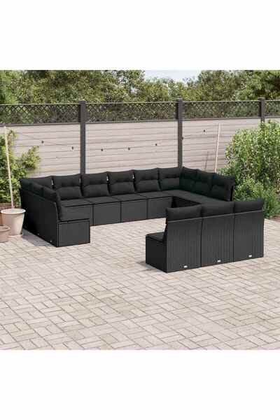 vidaxl Set mobilier de gradina cu perne, 13 piese, negru, poliratan
