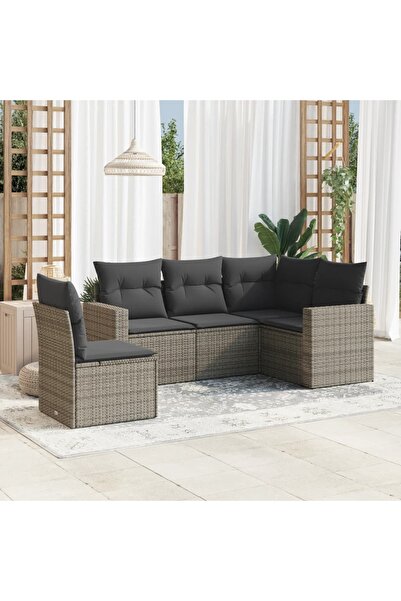 vidaxl Set canapea de gradina cu perne, 5 piese, gri, poliratan