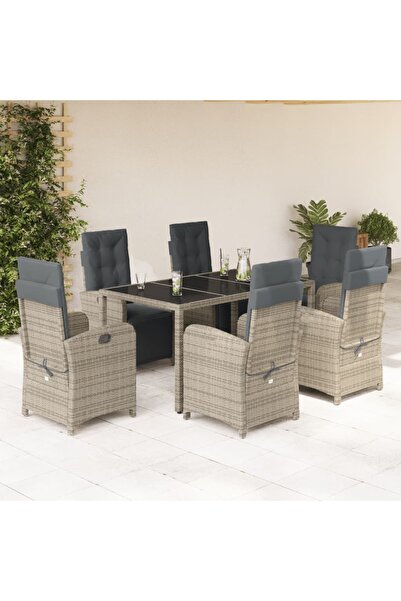 vidaxl Garden furniture set with cushions, 7 pieces, grey, polyrattan