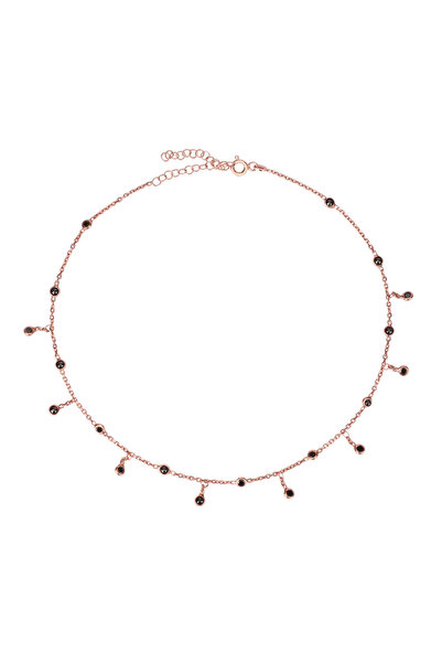 Emiliano Jewellery Siyah Taşlı Pırlanta Montür Rose Altın Kaplama Choker Gümü...