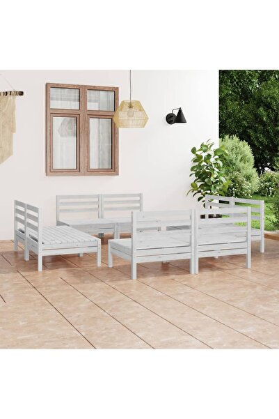 vidaxl Set mobilier de gradina, 8 piese, alb, lemn masiv de pin