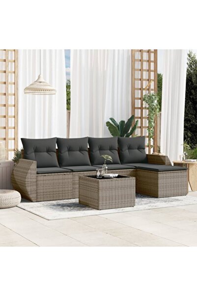 vidaxl Garden furniture set with cushions, 6 pieces, grey, polyrattan