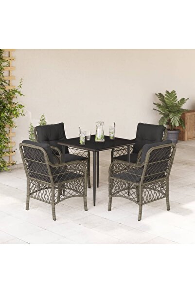 vidaxl Garden furniture set with cushions, 5 pieces, grey, polyrattan