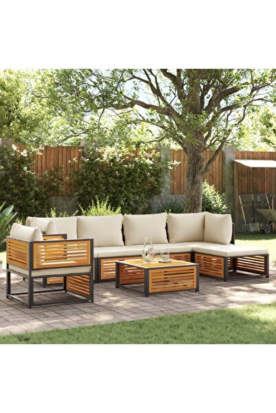 vidaxl Set canapele gradina cu perne, 7 piese, lemn masiv acacia