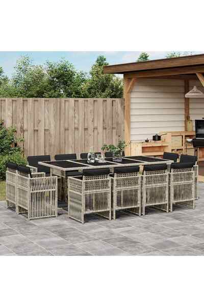 vidaxl Garden furniture set with cushions 13 pieces light gray polyrattan