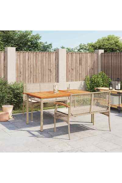 vidaxl Garden furniture set with cushions, 3 pieces, beige, polyrattan