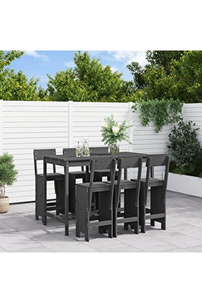 vidaxl Set bar de gradina, 7 piese, gri, lemn masiv de pin