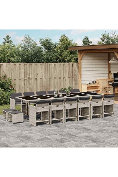 vidaxl Set mobilier de gradina cu perne 17 piese gri deschis poliratan