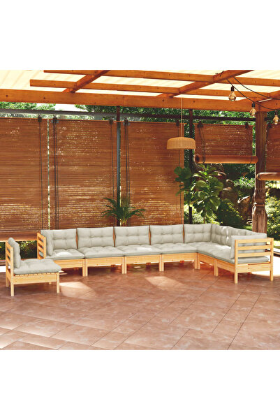 vidaxl Set mobilier de gradina cu perne crem, 8 piese, lemn masiv pin