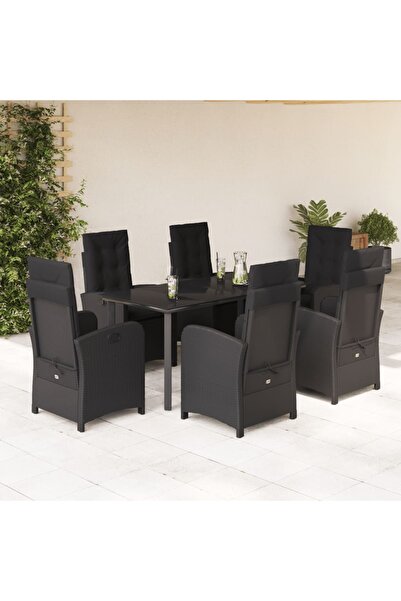 vidaxl Set mobilier de gradina cu perne, 7 piese, negru, poliratan