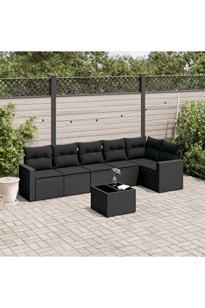 vidaxl Set canapele de gradina cu perne, 7 piese, negru, poliratan