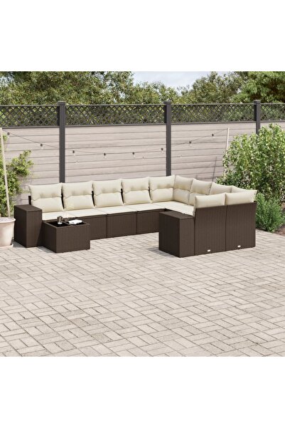 vidaxl Set canapele de gradina cu perne, 10 piese, maro, poliratan