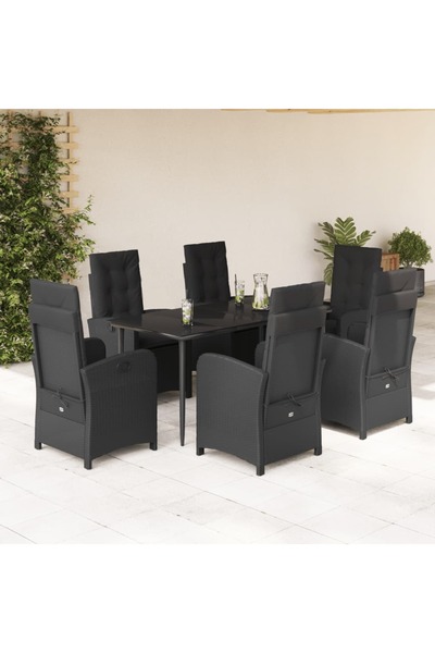 vidaxl Garden furniture set with cushions, 7 pieces, black, polyrattan