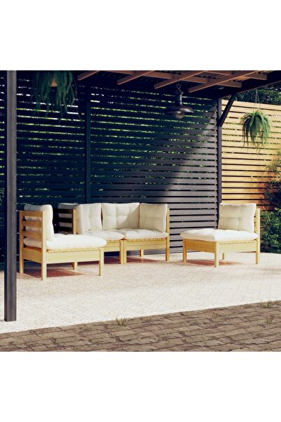 vidaxl Set mobilier gradina cu perne crem, 4 piese, lemn de pin