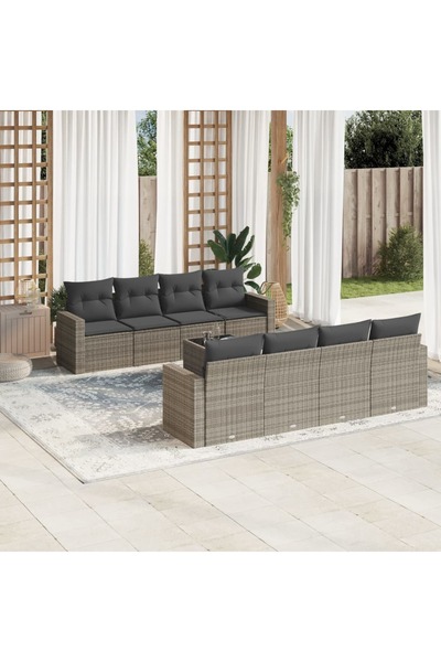 vidaxl Set canapele de gradina, 9 piese, cu perne, gri, poliratan