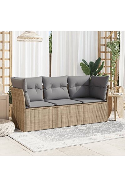 vidaxl Set canapele de gradina, 3 piese, cu perne, bej, poliratan