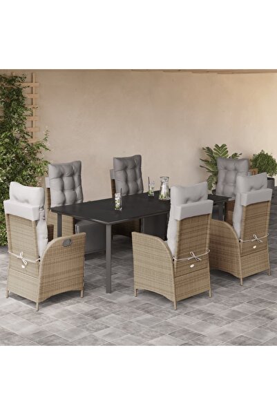 vidaxl Set mobilier pentru gradina, 7 piese, cu perne, bej, poliratan