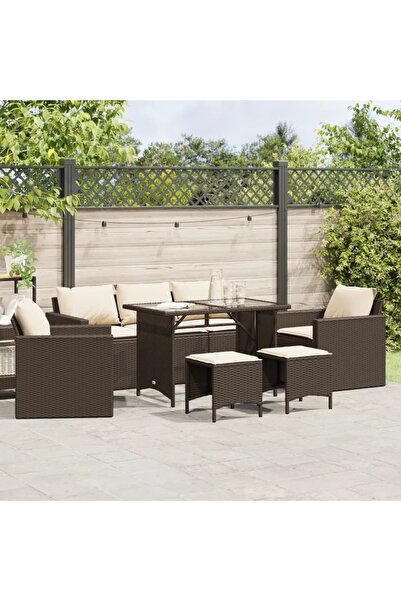 vidaxl Set canapele de gradina cu perne, 6 piese, maro, poliratan