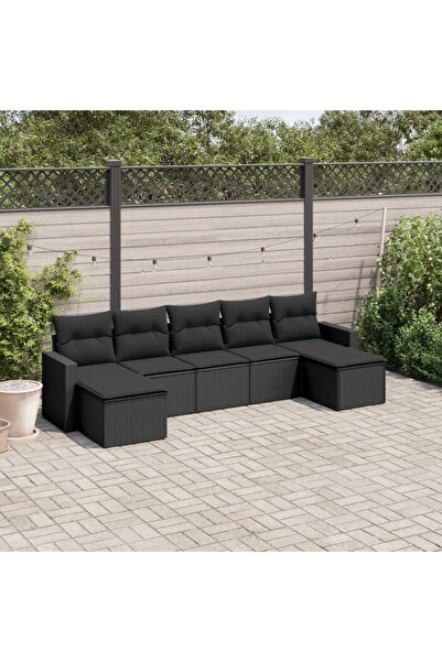 vidaxl Set canapele de gradina cu perne, 7 piese, negru, poliratan