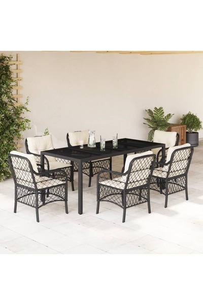 vidaxl Set mobilier de gradina cu perne, 7 piese, negru, poliratan